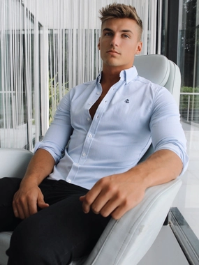 Work Appropriate Premium Option Oxford Fitted Stretch Shirt - Blue Stripe