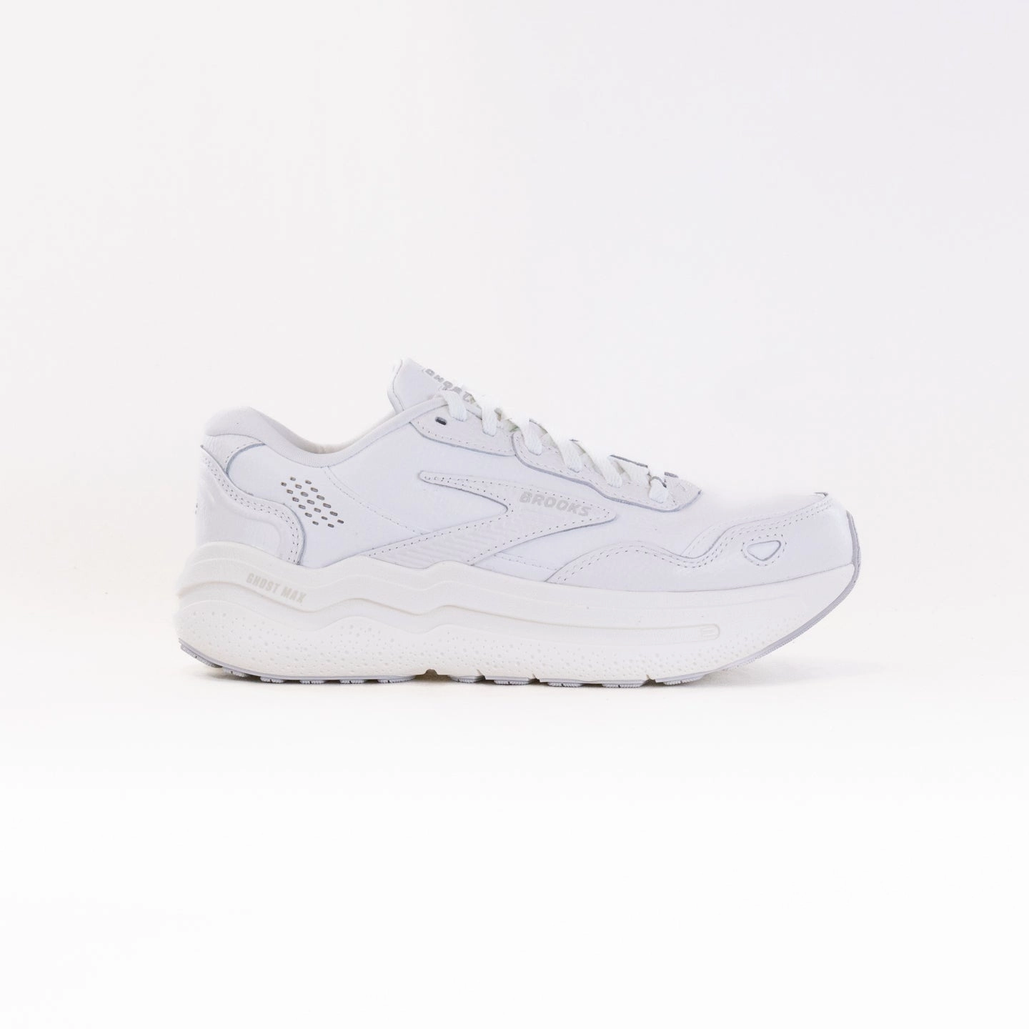 Brooks Ghost Max Leather (Women's) - White/White soft - sole shoes