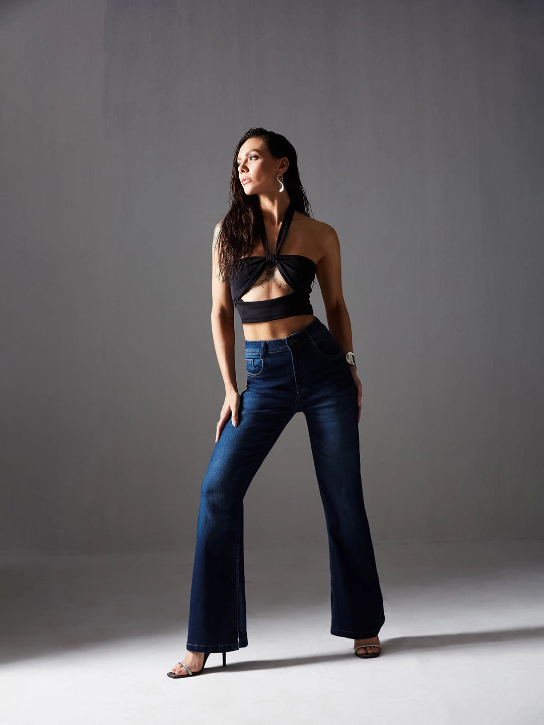 Weekend Warrior Elegant Neutral palette 24/7 Comfort Blue Bell-Bottom Bootcut Hourglass Mid-Rise Jeans