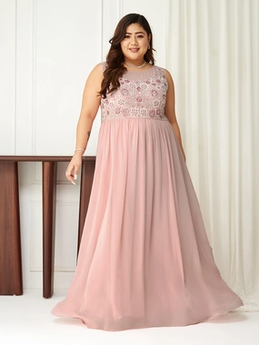 Playful touch Body Bliss Pink Sequin Embroidery Gathered Maxi Dress