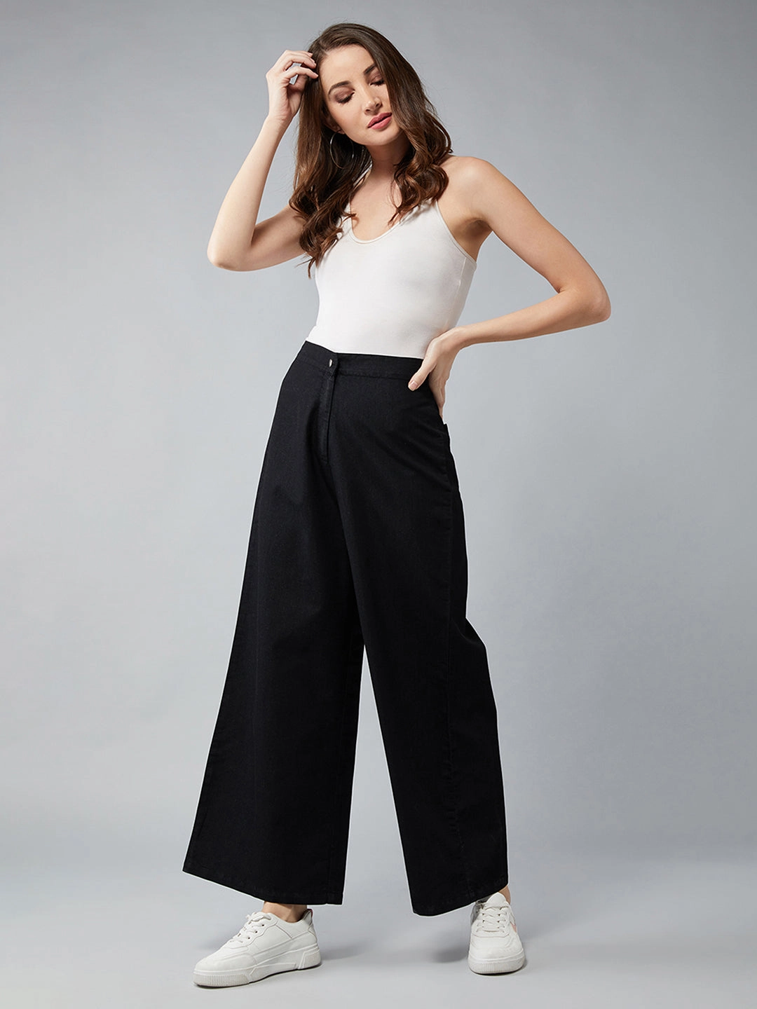 Light Shape Women's Black Wide-Leg High-Rise Light Weight Clean-Look Regular Length Light Weight Denim Pants