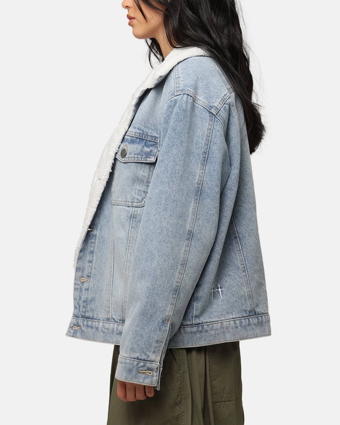 Saint Morta Sherpa Boxy Denim Jacket Superwash Blue Street Comfort Fit Eco Dye Process