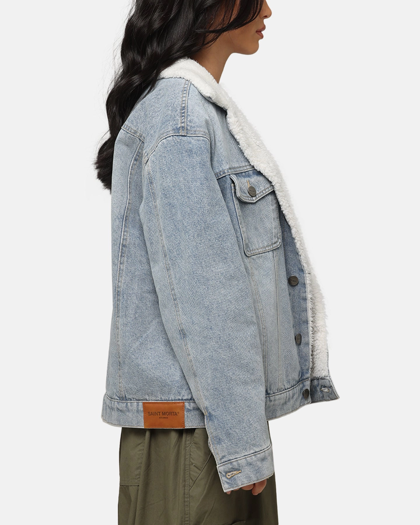 Saint Morta Sherpa Boxy Denim Jacket Superwash Blue Recycled materials Windbreaker Inspired Fit