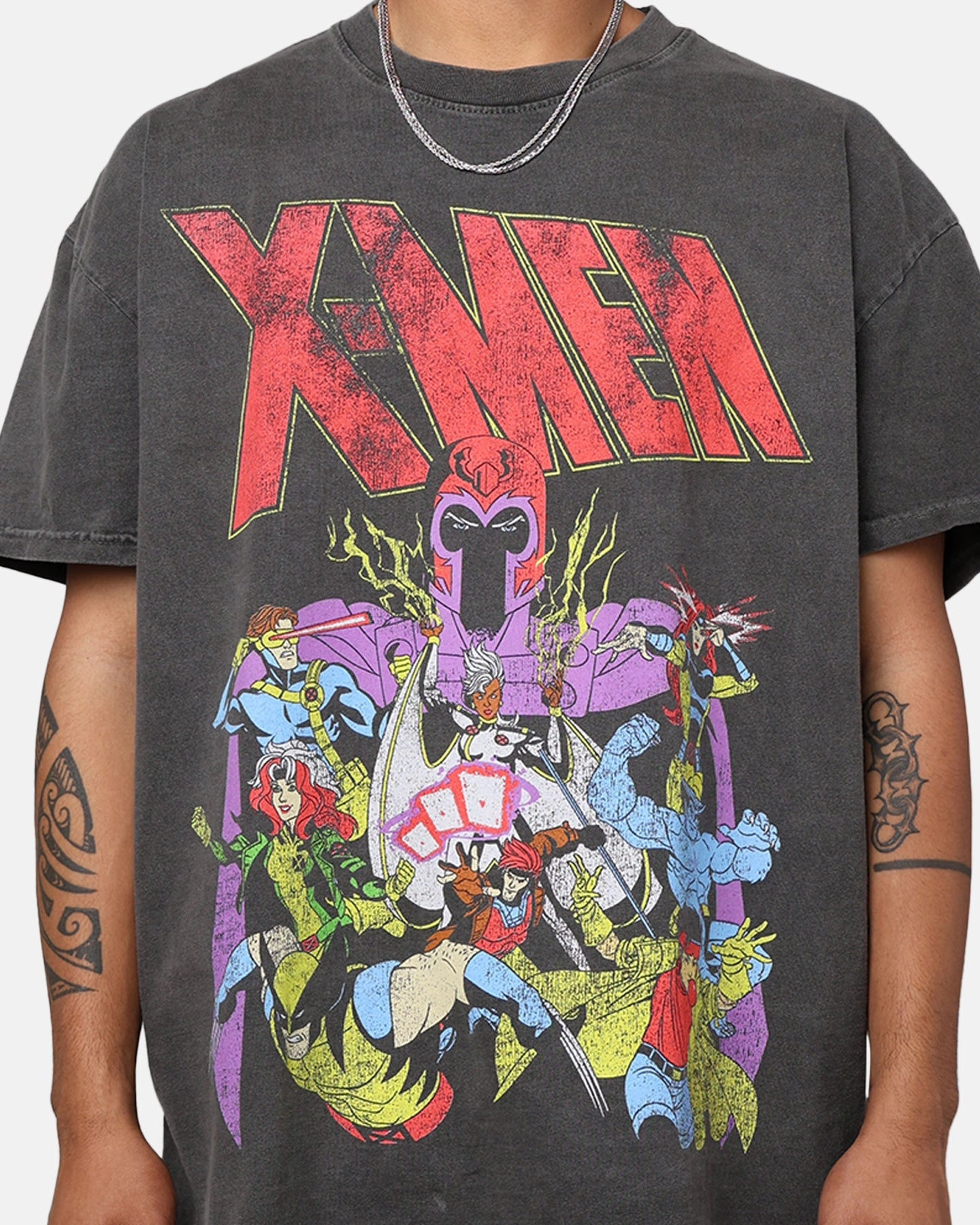 Marvel X-Men The X-Men Heavyweight Vintage T-Shirt Washed Black AbrasionResistant Surface