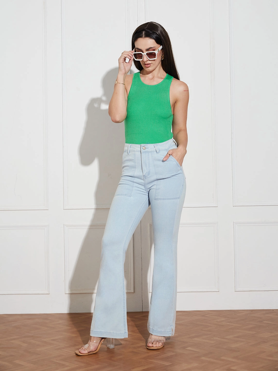 Trend Setter Smart Casual Classic Wear Women's Light Blue Bootcut High rise Clean look Regular Stretchable Denim Jeans