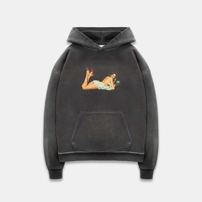 Statement Sleeves Quick Dry Technology Pin Up Washed Black Hoodie