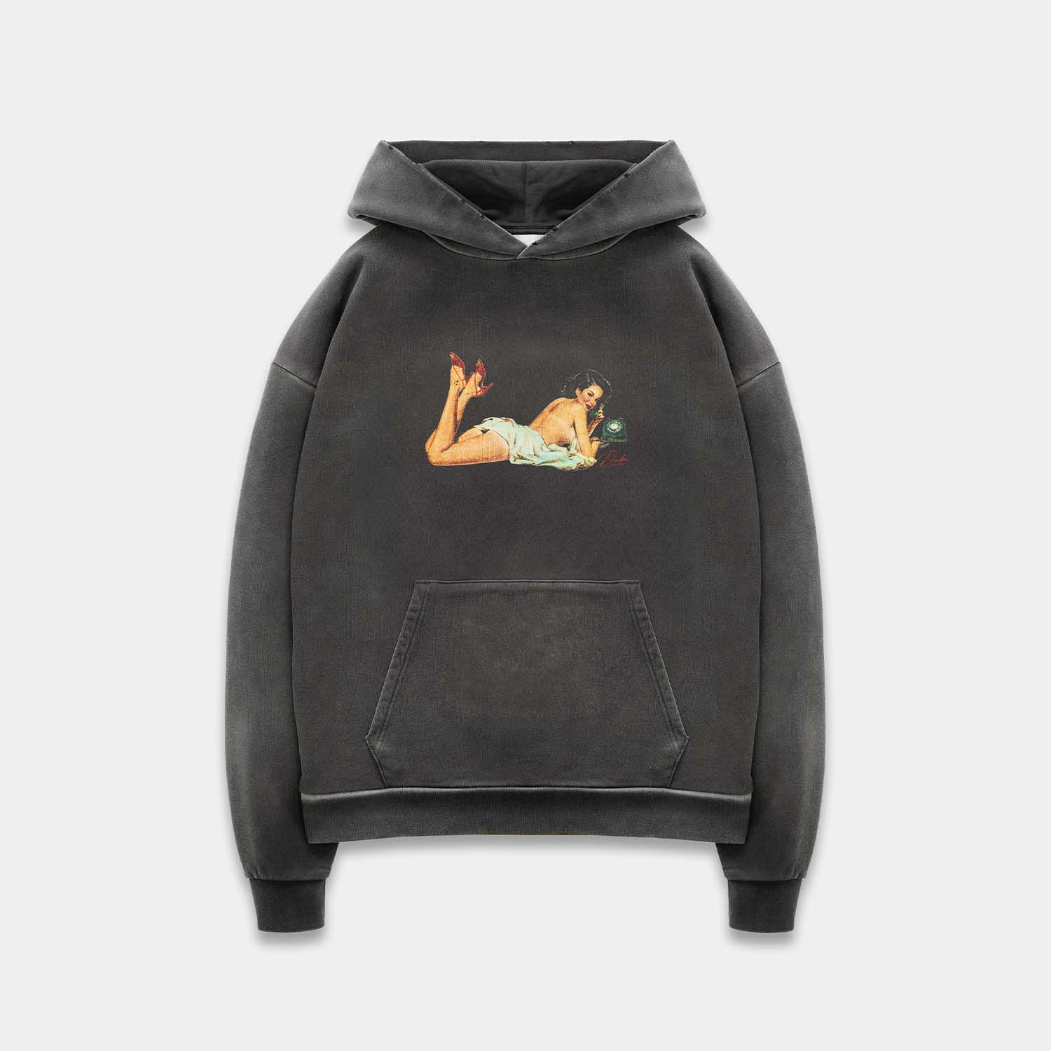 Statement Sleeves Quick Dry Technology Pin Up Washed Black Hoodie