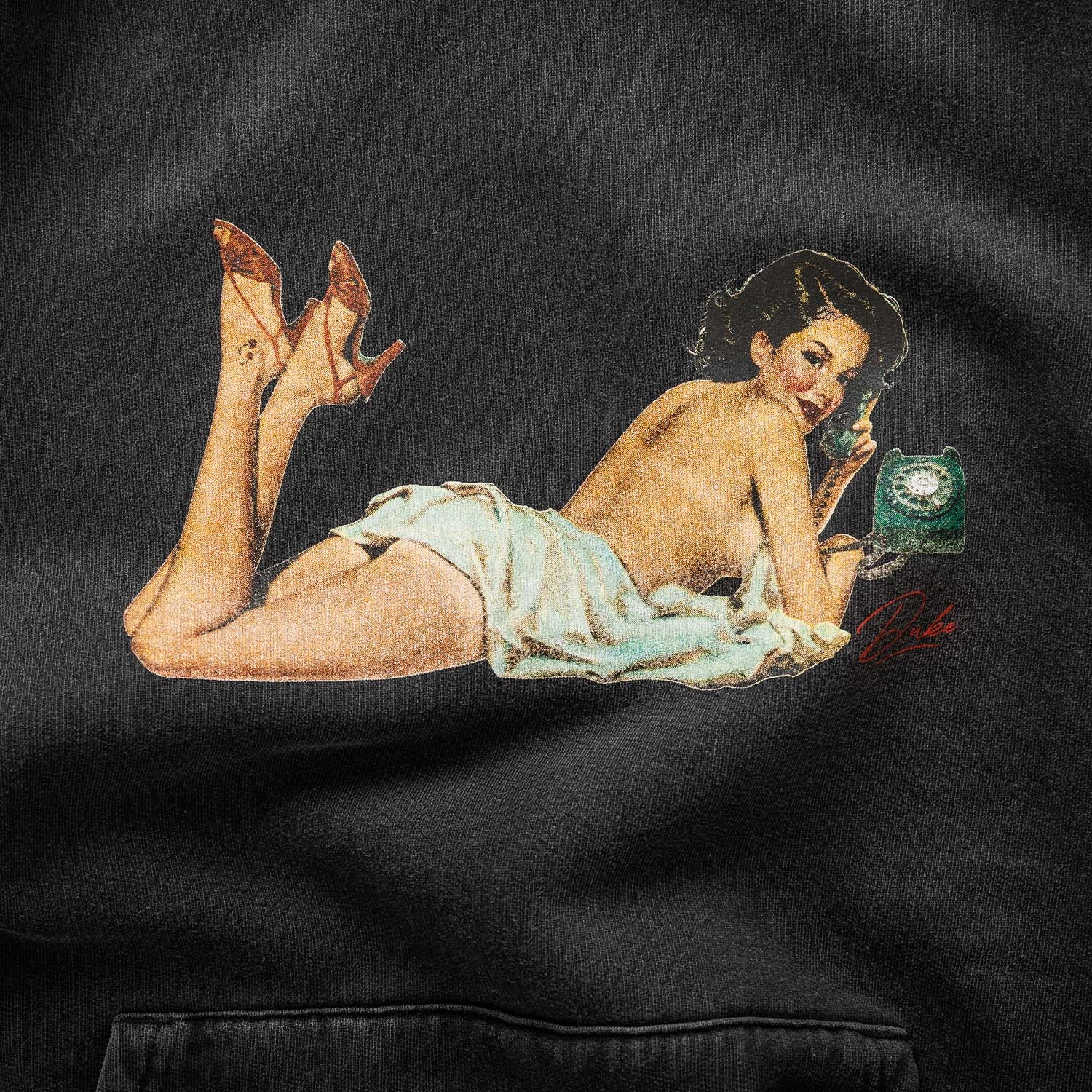 Fleece Lined Interior sophisticated appearance Pin Up Washed Black Hoodie