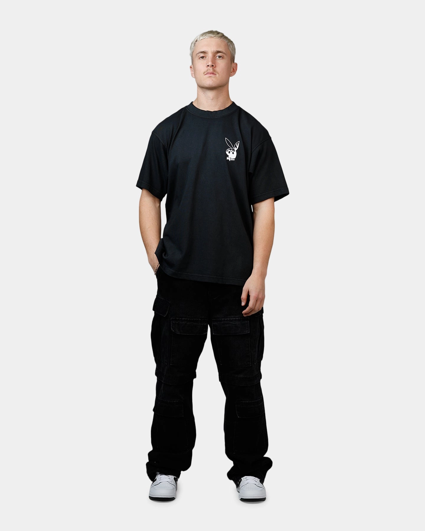 Playboy Flames 2.0 Boxy T-Shirt Black/White HighNeck Sporty Top