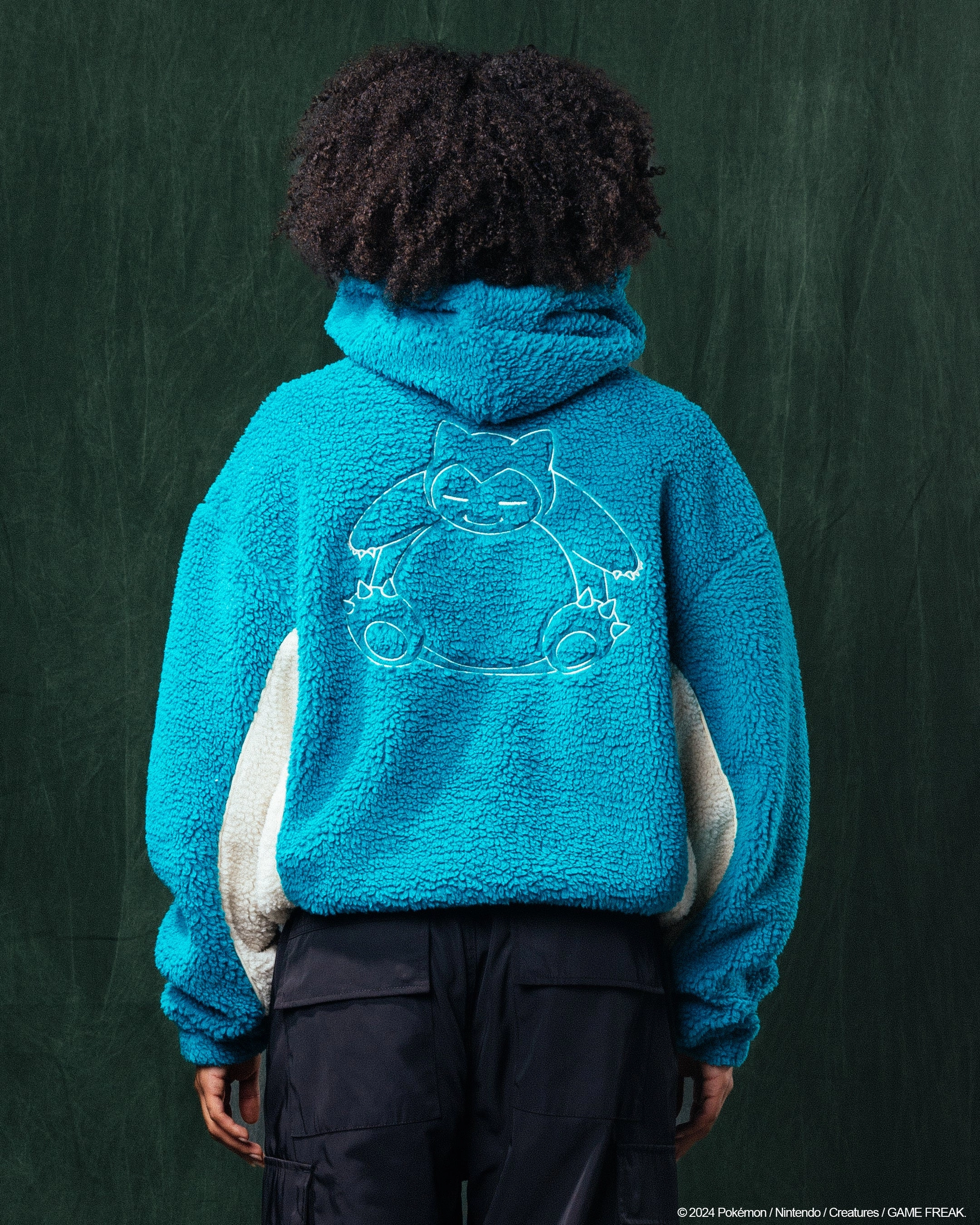 Pok??mon By Loiter Snorlax Sherpa Hoodie Green/Off White Tactile Soft Texture Odor Resistant Technology