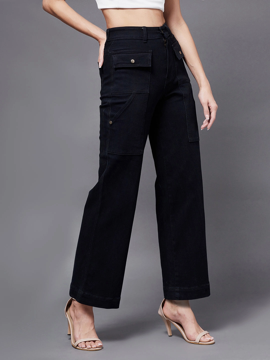 24/7 Comfort Black flared High-Rise Stretchable Denim Jeans Classic Fit Classic Weekend Getaway