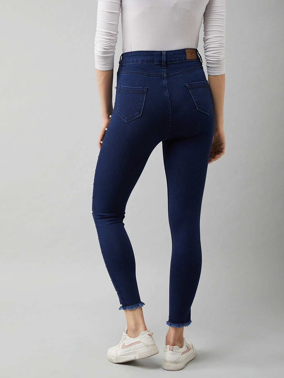 All Round Piece Multi Pocket Design Women's Navy-Blue Cotton Skinny-Fit Cropped High-Rise Stretchable Denim Jeans
