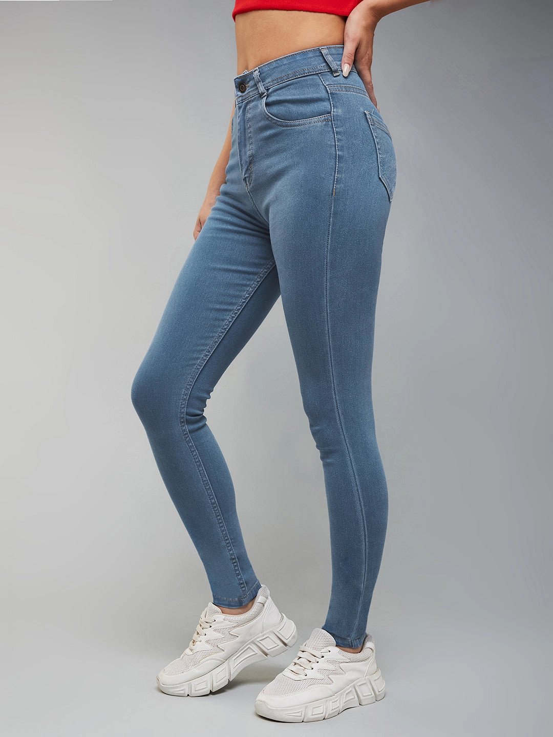 Women's Blue Skinny High-Rise Denim Jeans Subtle Detail Casual Wear