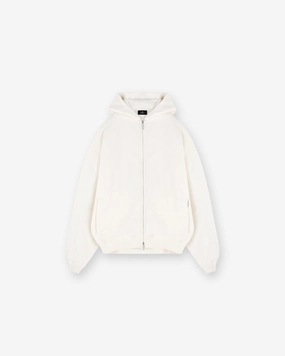 Minimal Design Waffle Zip Through Hoodie - Flat White