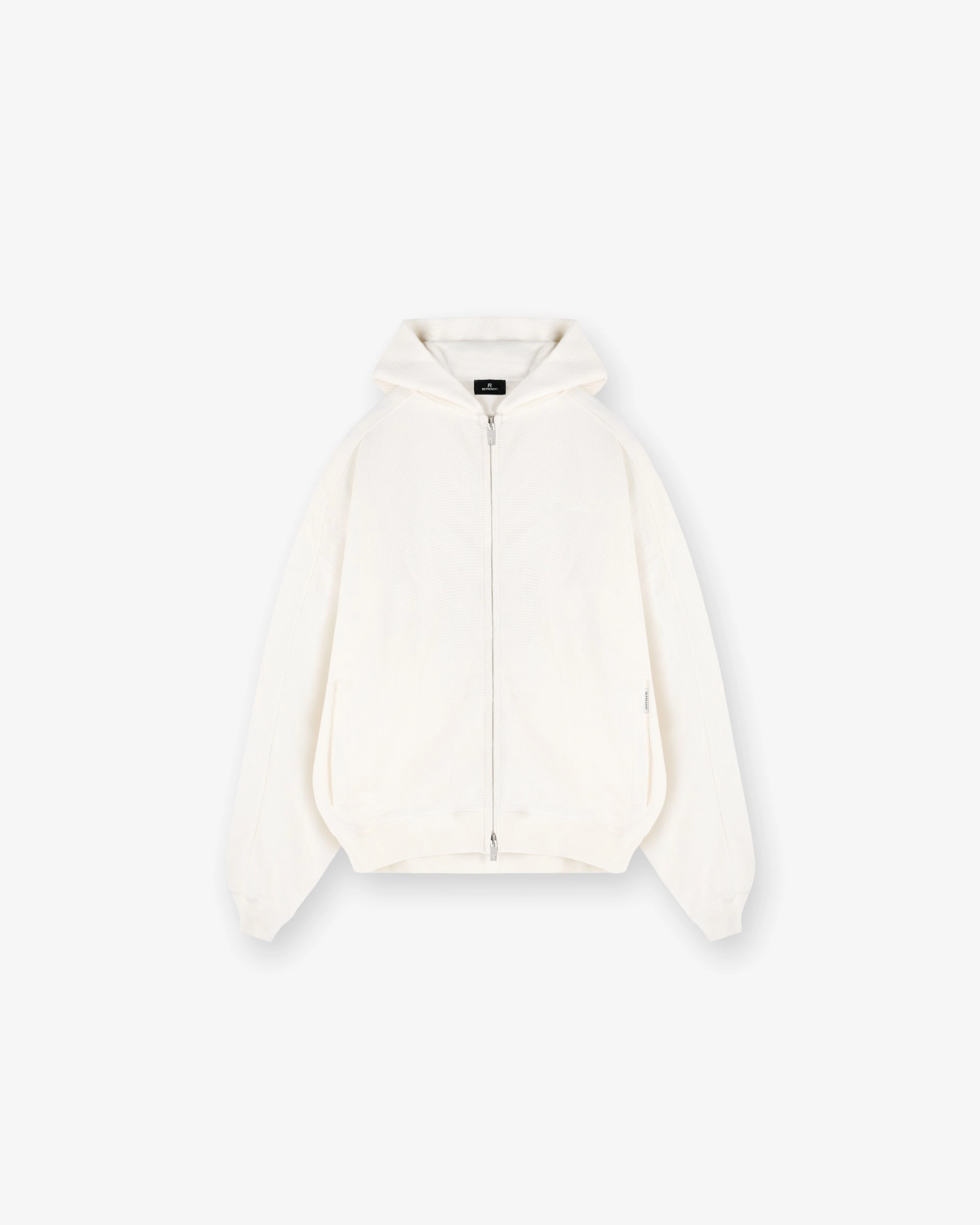 Minimal Design Waffle Zip Through Hoodie - Flat White
