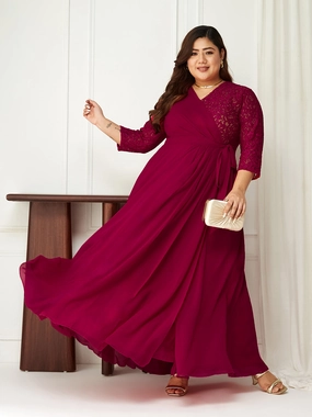 Body Bliss Dark Pink Wrap Maxi Georgette Dress Flexible Layers