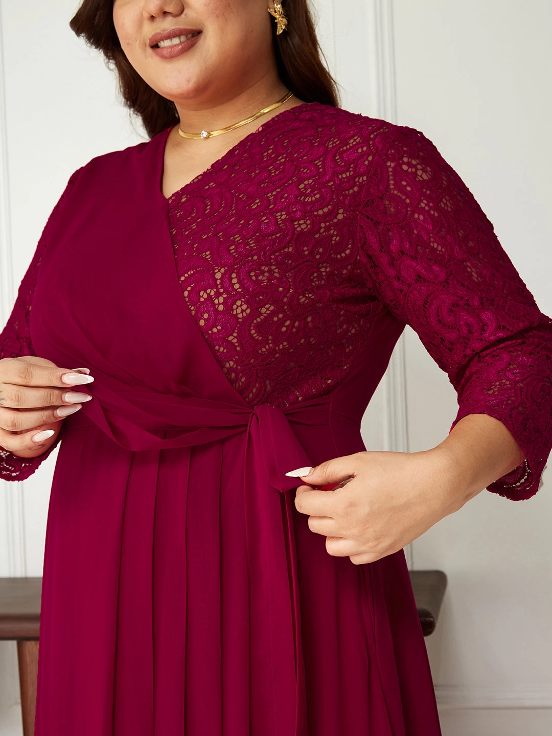 Gloss Finish Body Bliss Dark Pink Wrap Maxi Georgette Dress