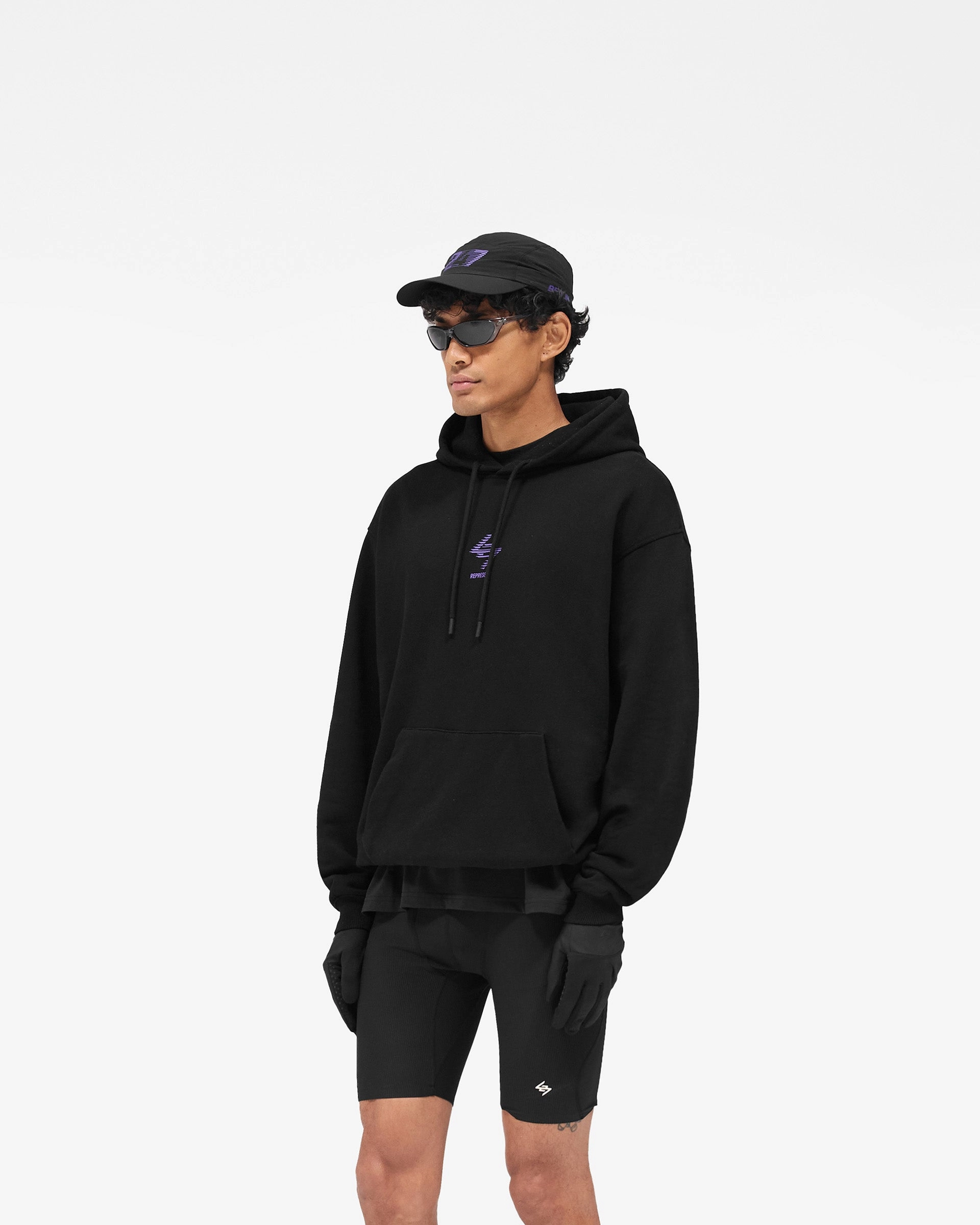Minimalist Design Subtle Branding 247 Berlin Hoodie - Black Purple