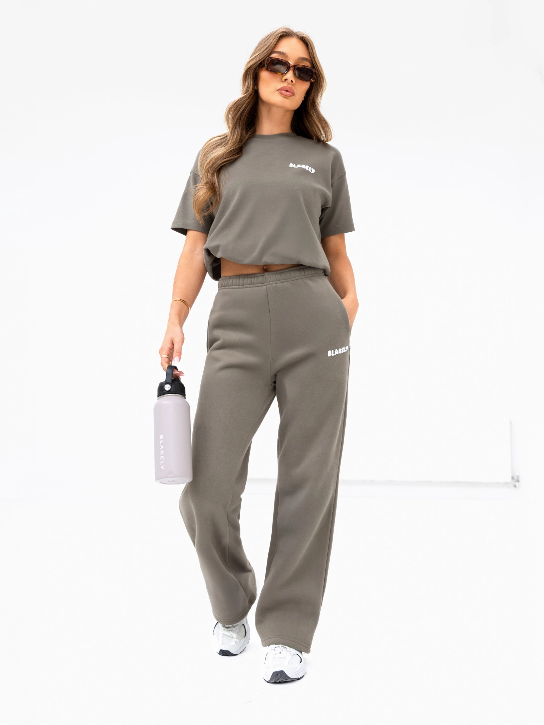 Cloud Print Wide Leg Sweatpants - Safari Green Urban Comfort