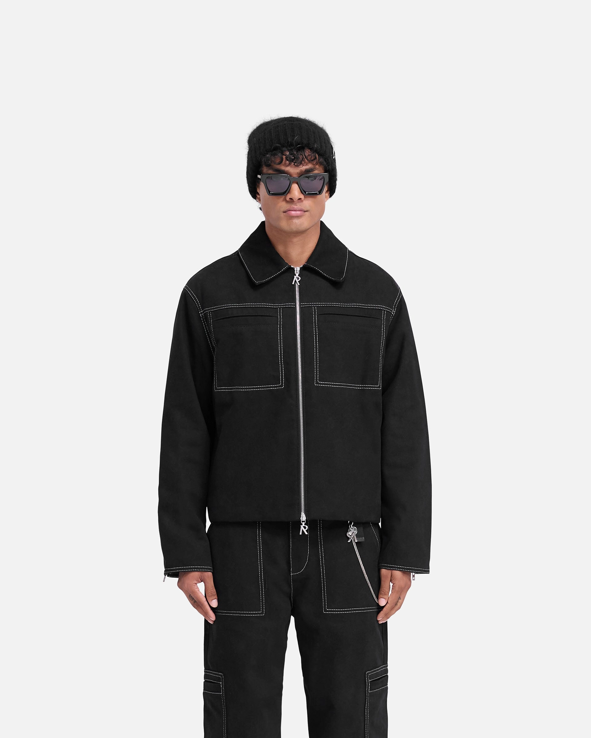 Statement Outerwear Contrast Stitch Smart Jacket - Jet Black