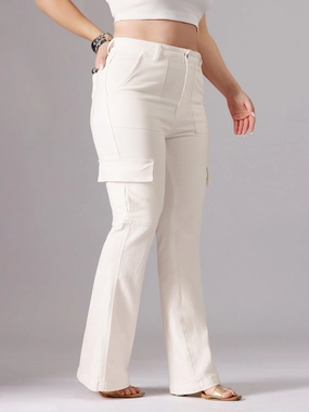 24/7 Comfort White Wide-Leg High-Rise Clean-Look Regular-Length Stretchable Denim Jeans Artist Vibe Travel Outfit Smooth Feel