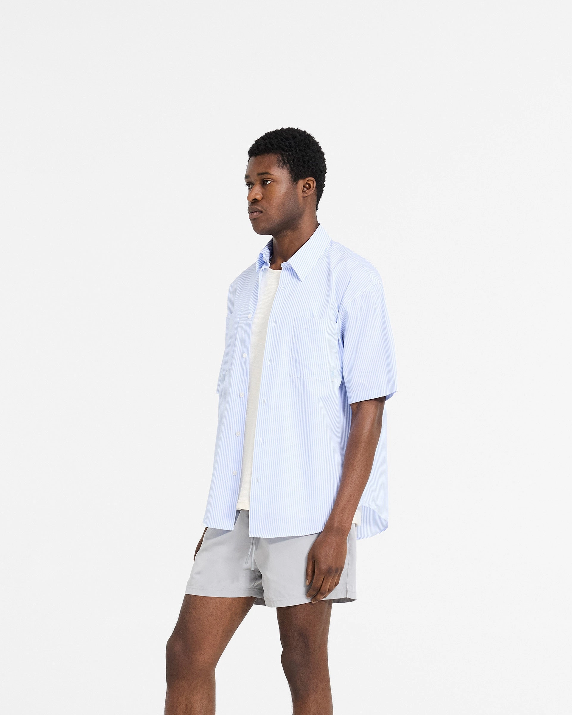 Modern Appeal Short Sleeve Pinstripe Shirt - Baby Blue