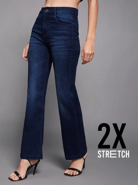 CHASEstretch? Navy-Blue Wide-Leg Mid-Rise Denim Jeans Modern Silhouette Artist Vibe Everyday