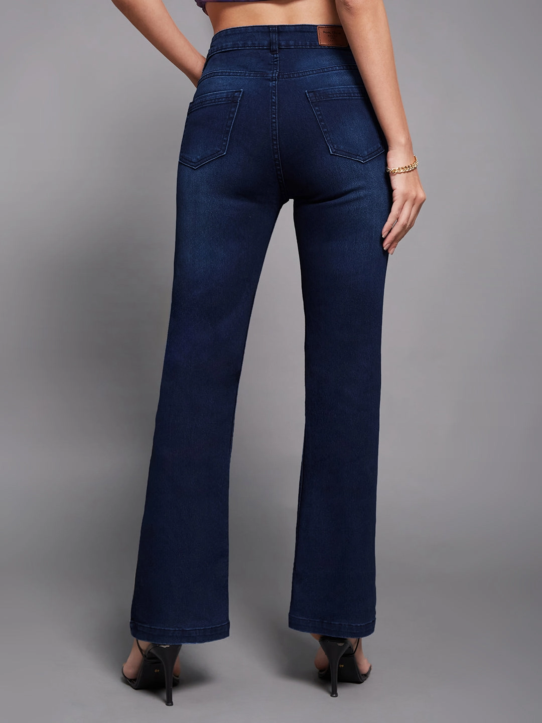 Eco Friendly Lightweight Modern CHASEstretch? Navy-Blue Wide-Leg Mid-Rise Denim Jeans