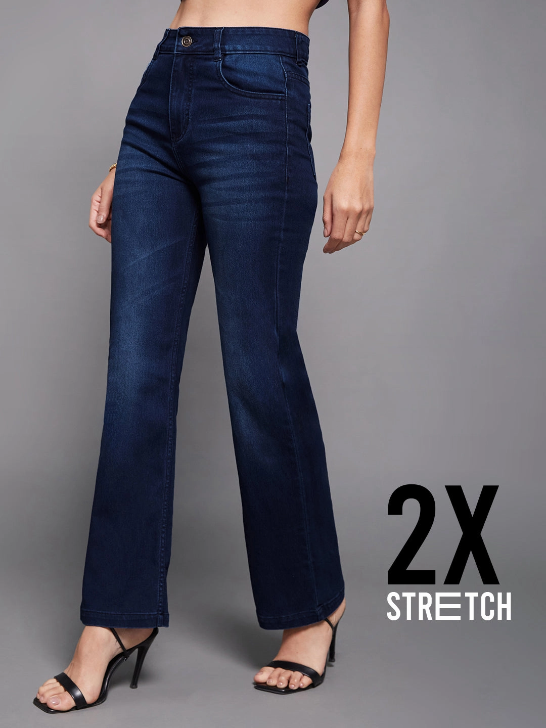 CHASEstretch? Navy-Blue Wide-Leg Mid-Rise Denim Jeans Modern Silhouette Artist Vibe Everyday