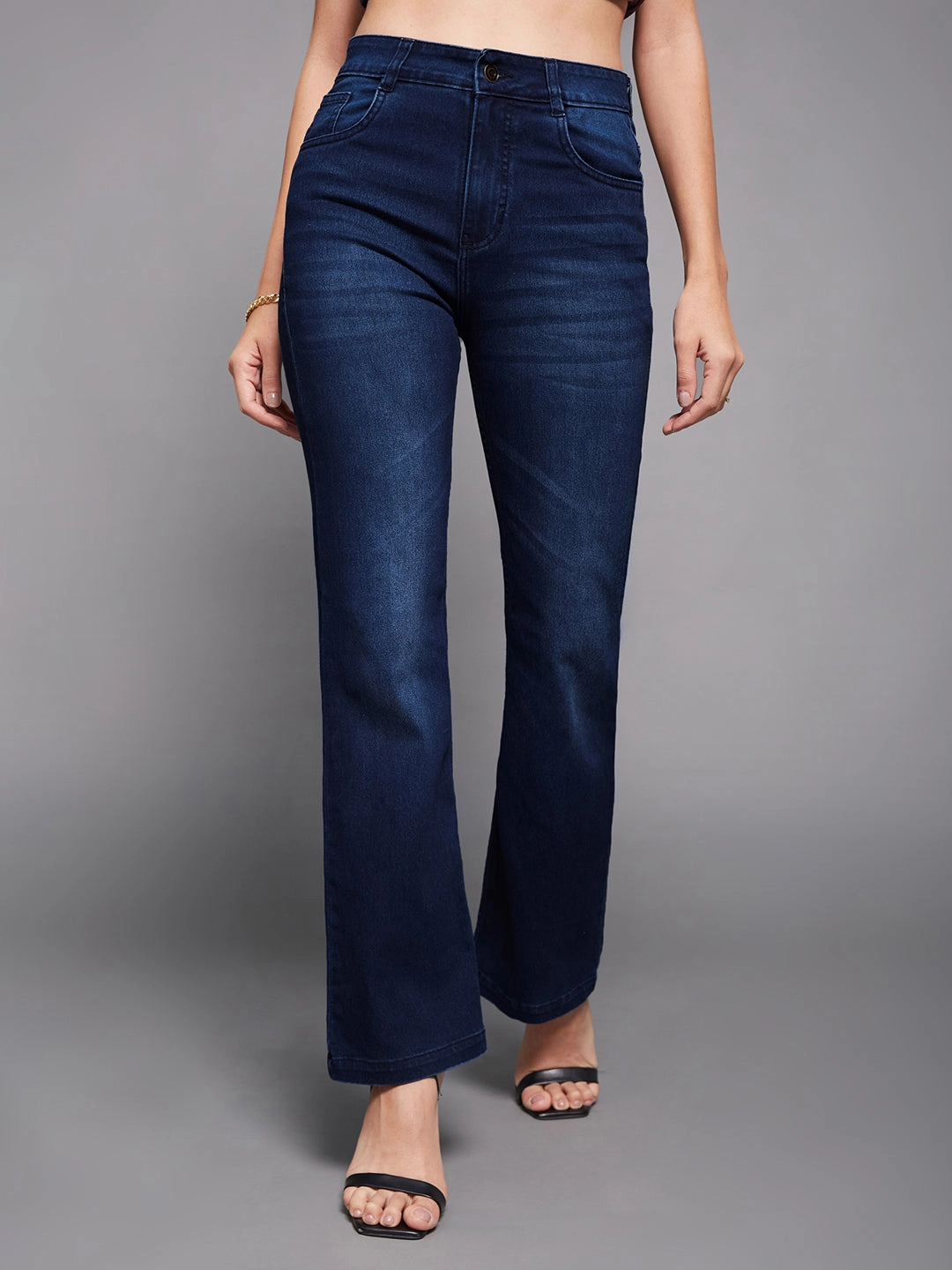 Relaxed Comfort CHASEstretch? Navy-Blue Wide-Leg Mid-Rise Denim Jeans