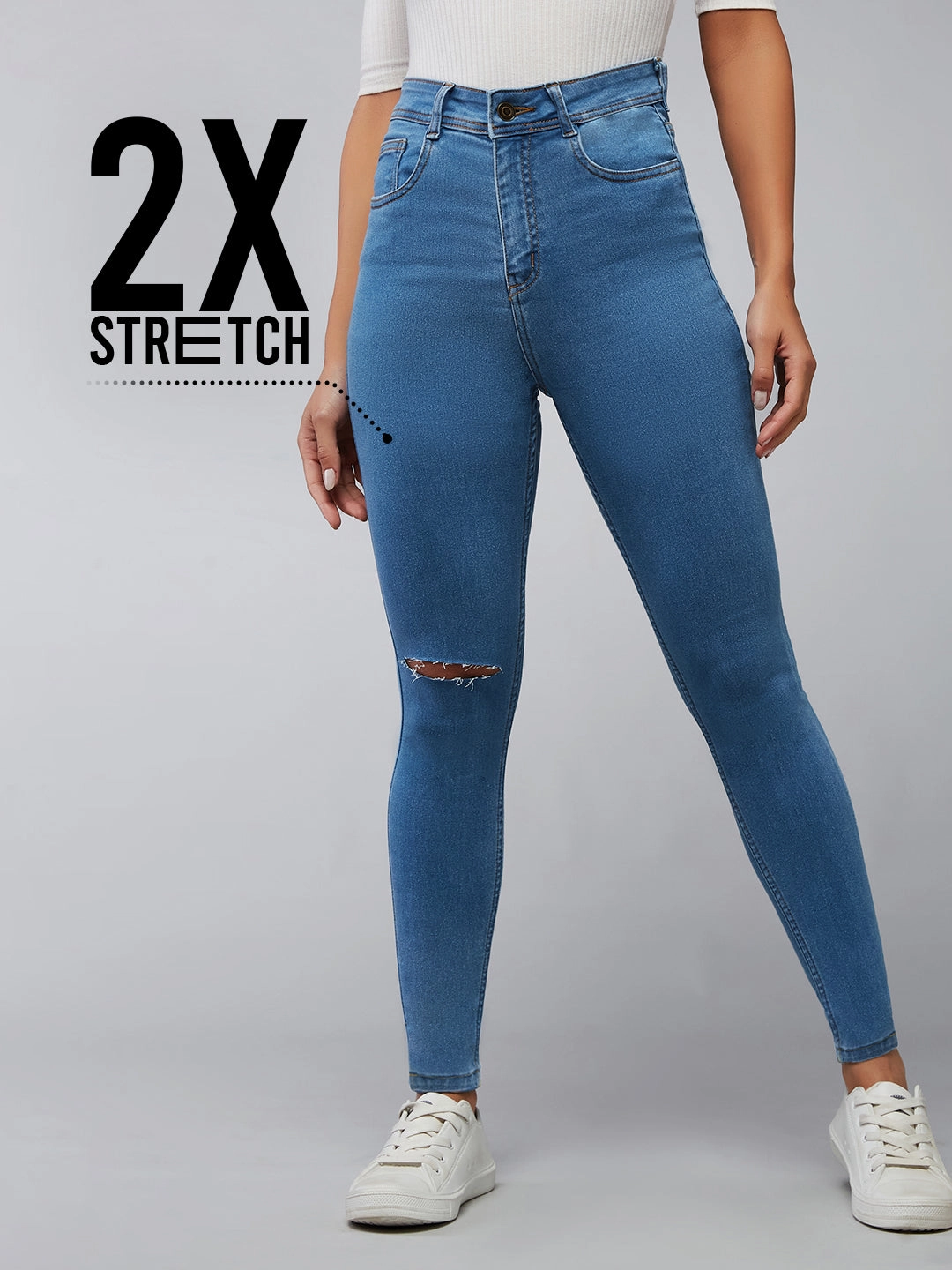 Flexible Waist CHASEstretch? Blue Skinny High-Rise Distressed Denim Jeans