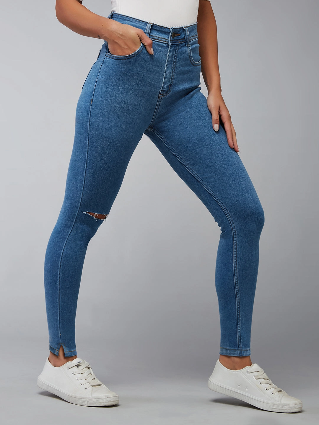 CHASEstretch? Blue Skinny High-Rise Distressed Denim Jeans Stretch Classic Wear