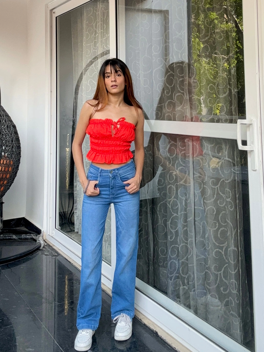 24/7 Comfort Mid-Rise Light Blue Wide-Leg Denim Jeans Sophisticated Look