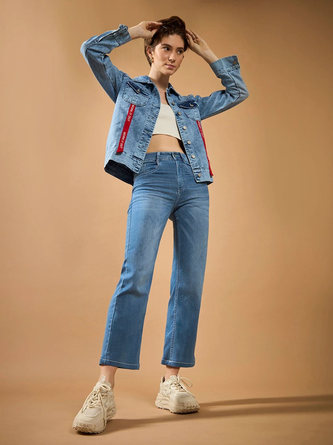 Easy Essentials Sharp Comfort Women's Light Blue Wide-Leg fit Mid-Rise Regular-Length Stretchable Denim Jeans