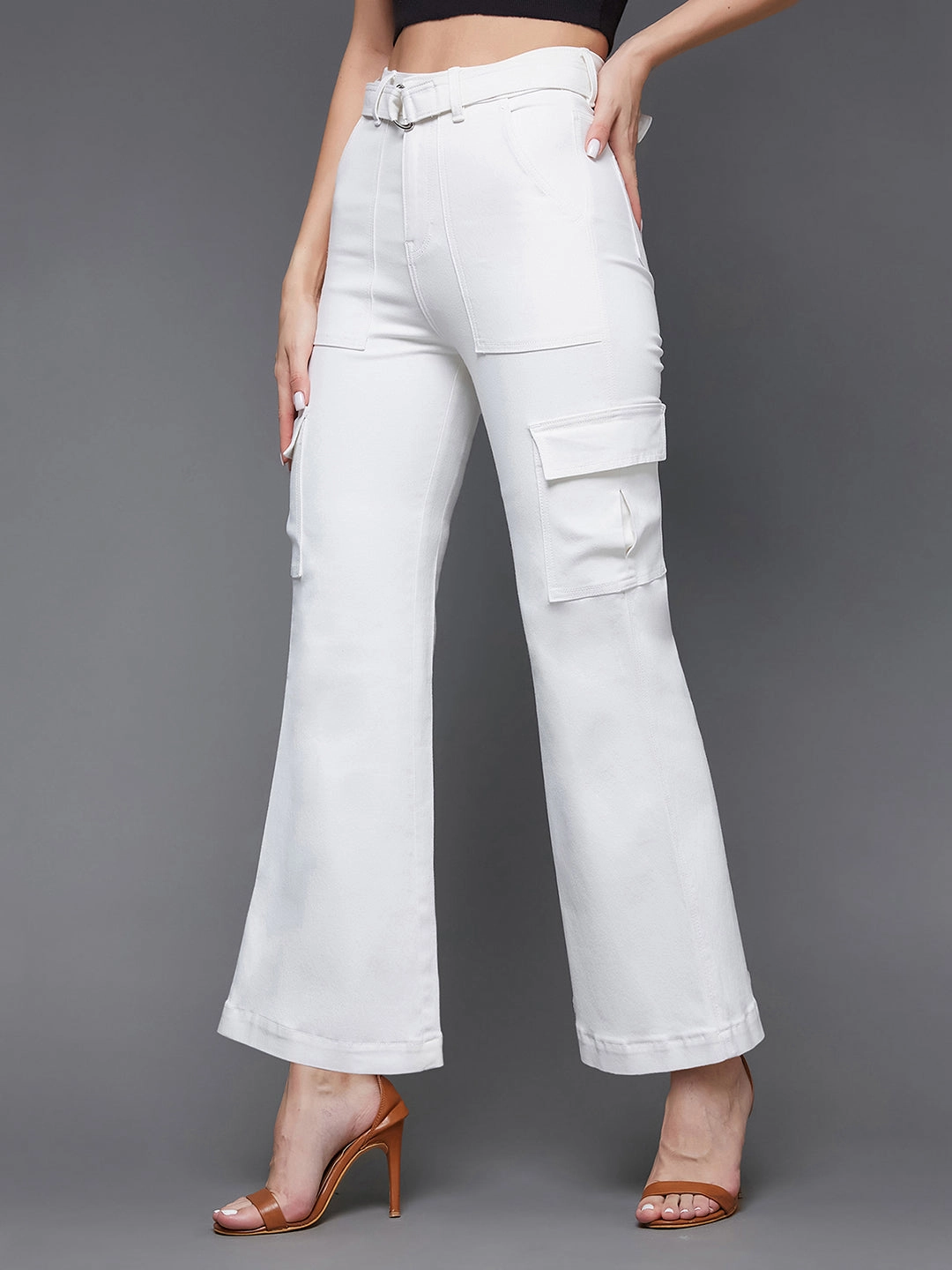 24/7 Comfort White Wide-Leg High-Rise Stretchable Denim Jeans Trendy Look Shopping Day Slim