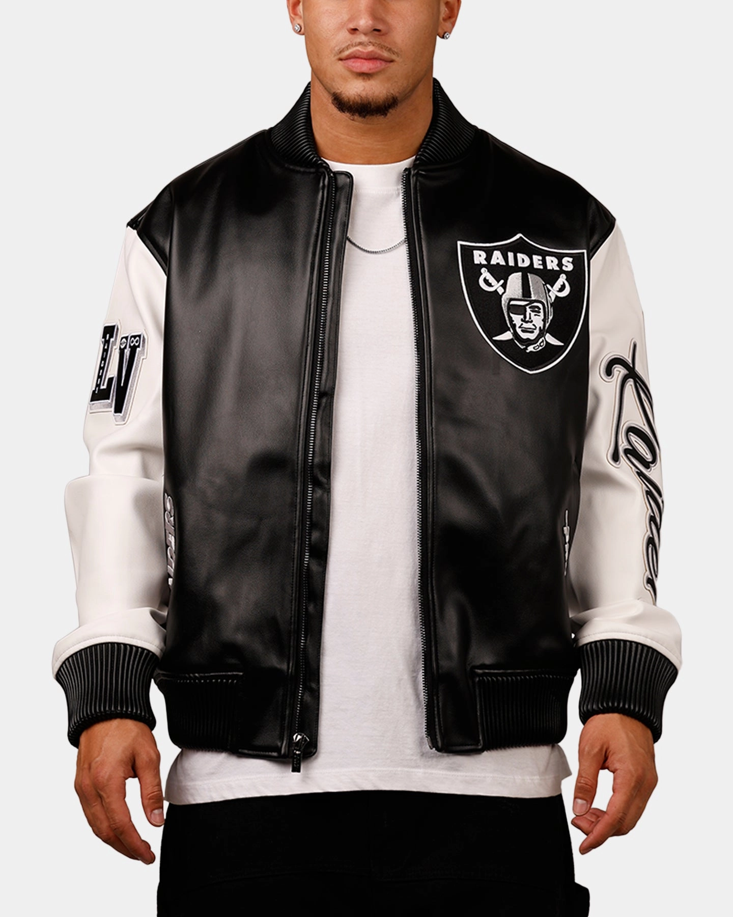 Pro Standard Las Vegas Raiders Varsity Jacket Black Convertible Collar Ergonomic Articulation