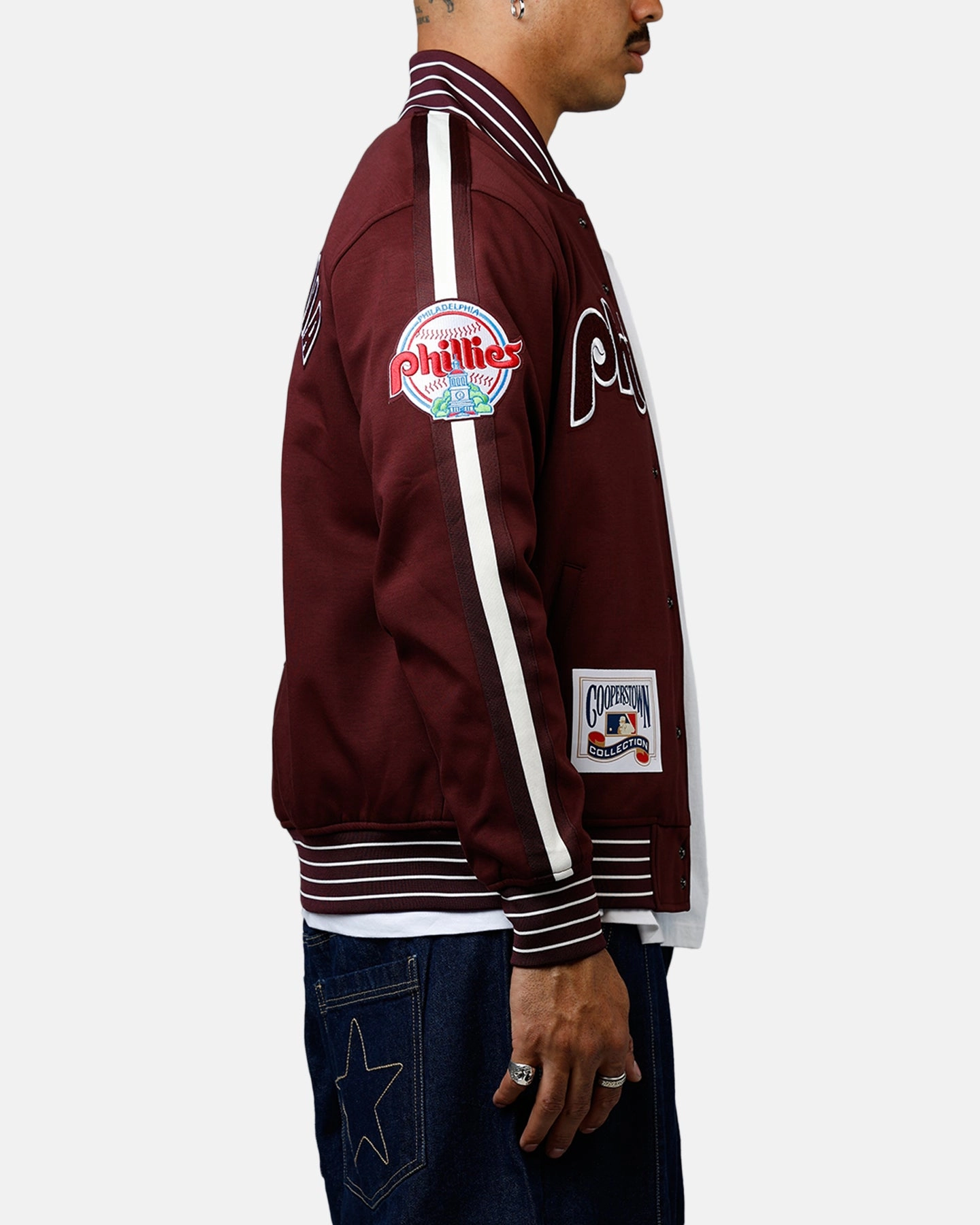 Contoured Silhouette Fade Resistant Dye Method Pro Standard Philadelphia Phillies Double Knit Jacket Burgundy