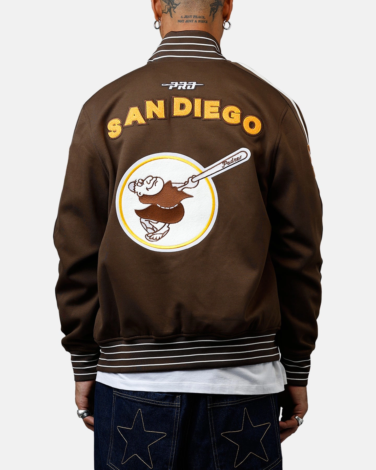 Pro Standard San Diego Padres Double Knit Jacket Brown Body Mapped Ventilation