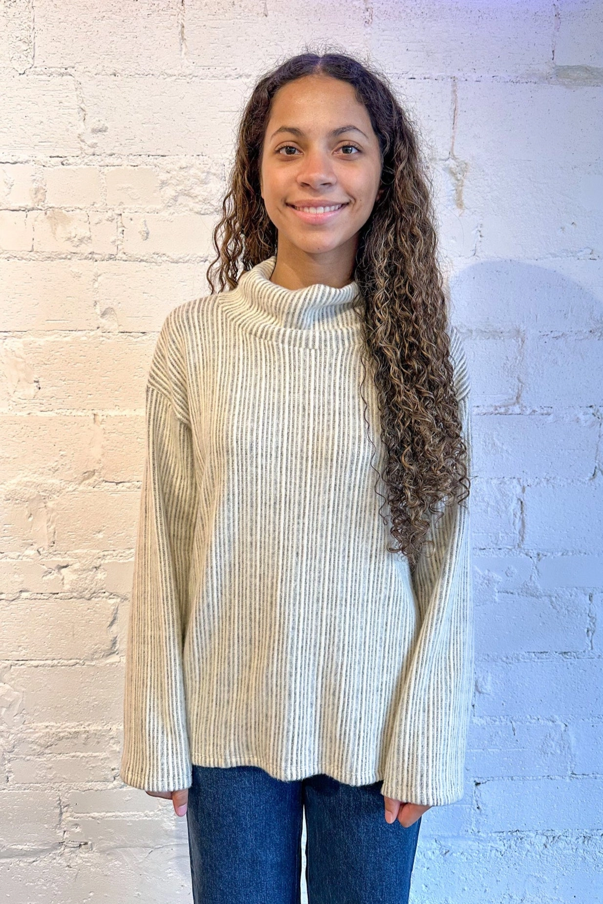 Project Social Juniper Brushed Funnel Neck Top Fresh Trend Calm Tones