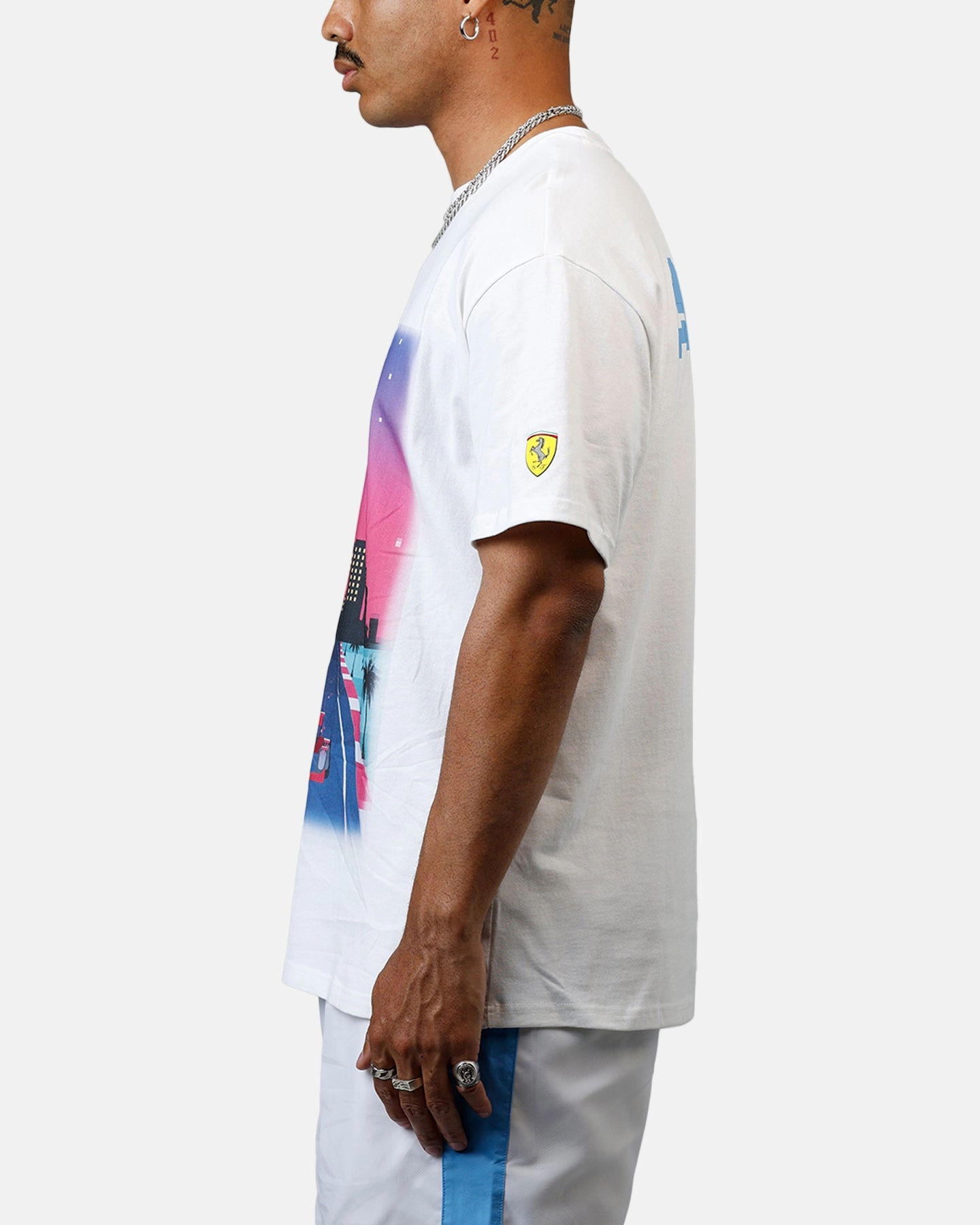 Puma x Scuderia Ferrari Sketches Graphics T-Shirt White Self Fabric Tie Tagless Comfort