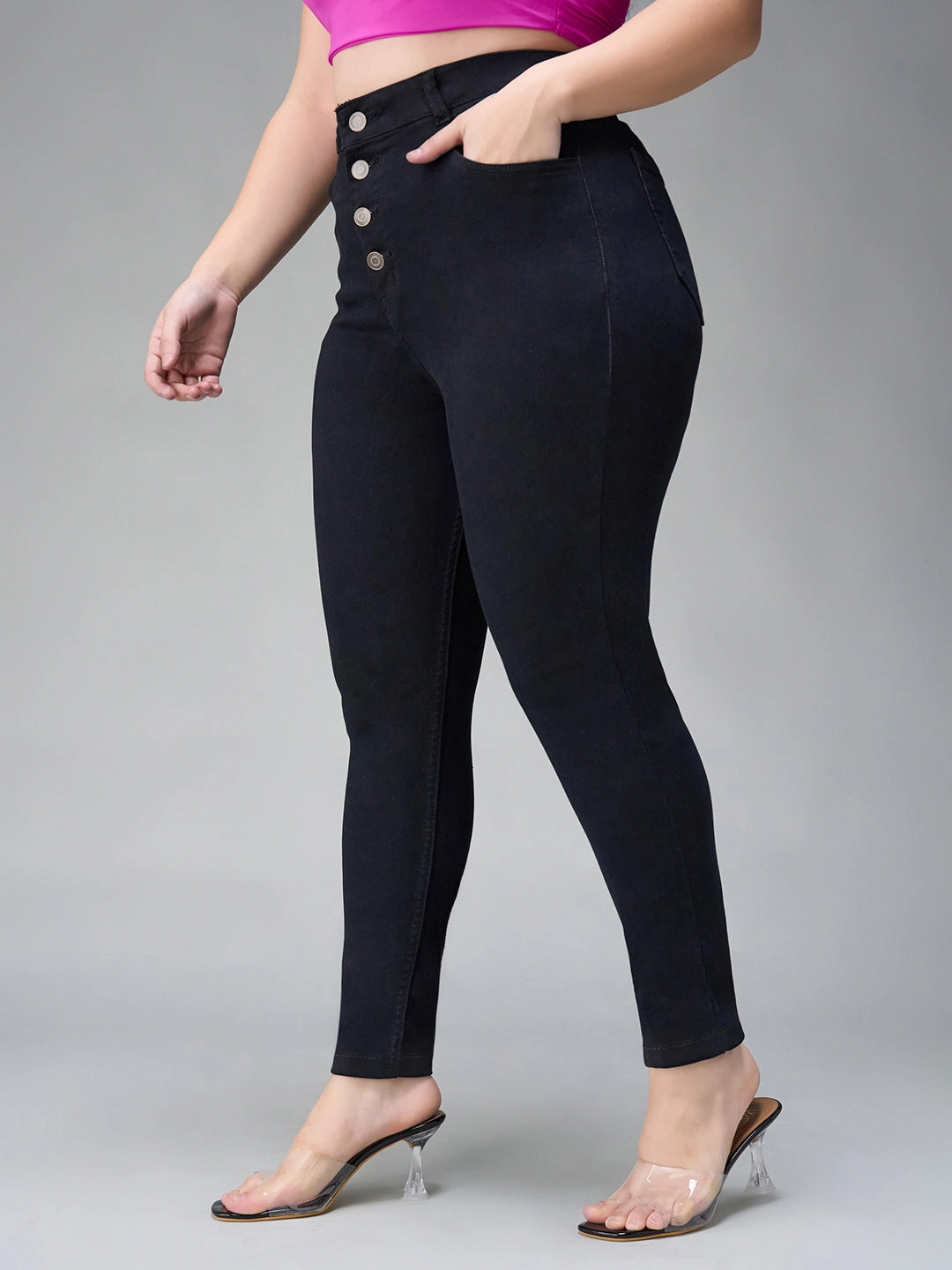 Go-To Style Soft Finish 24/7 Comfort Black Skinny-Fit High-Rise Stretchable Denim Jeans