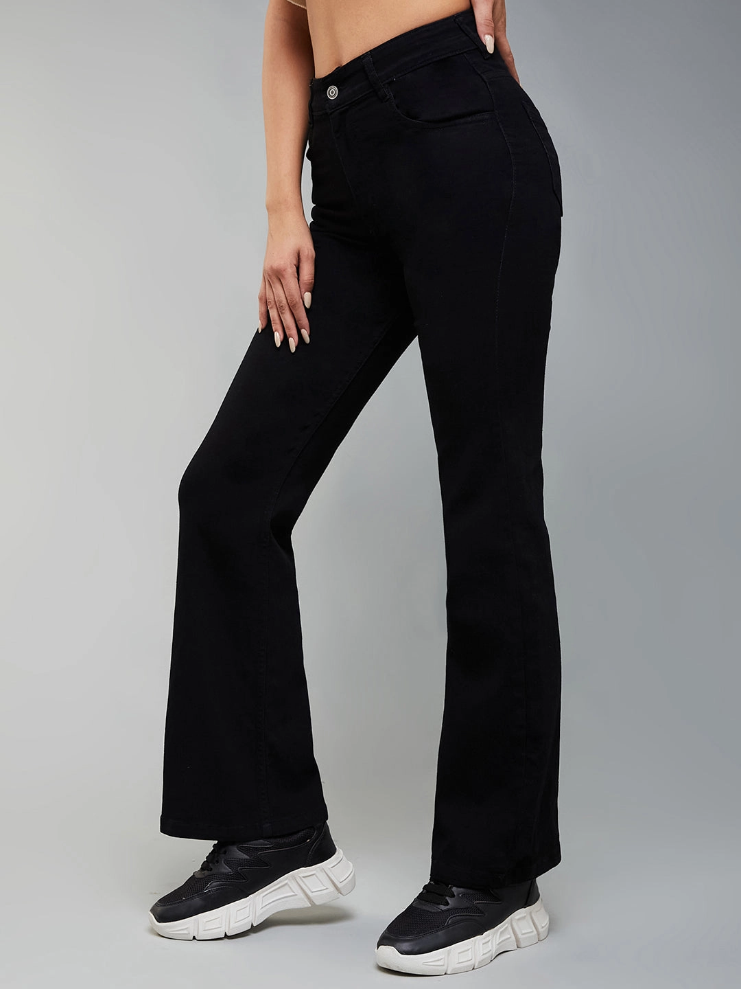 Spring Mood Party Look Classic Quick Dry Fabric CHASEstretch? Black Bootcut High-Rise Stretchable Denim Jeans