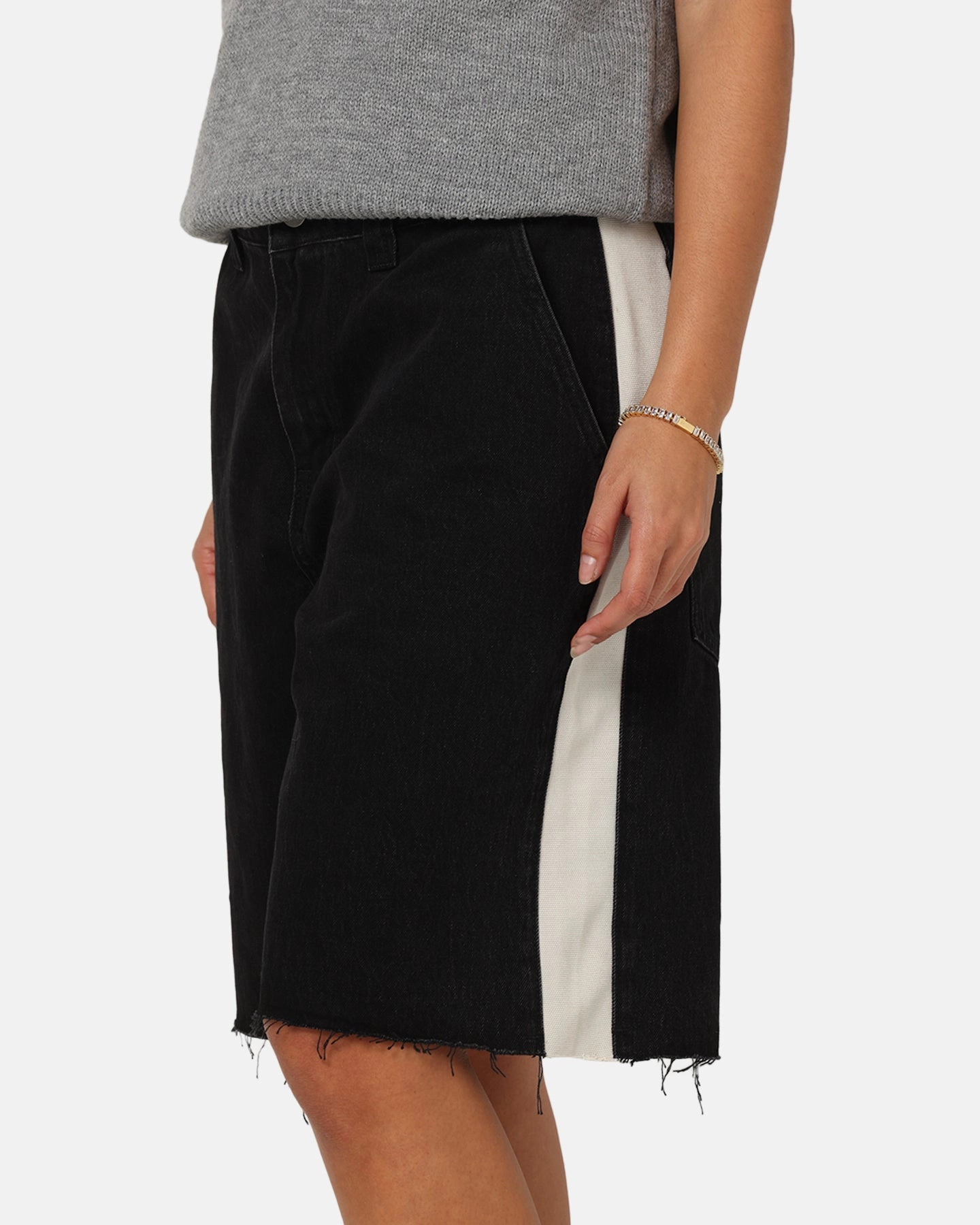 Saint Morta Amplus Sidewinder Denim Jort Shorts Black/Off White Easy Wear Ultra Soft