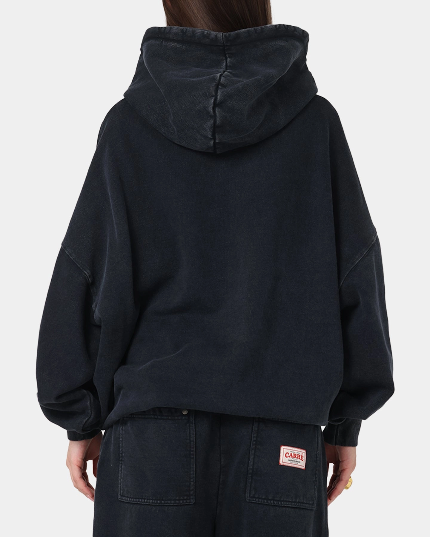 Carre Rivet Hoodie Charcoal Relaxed Crew Neck Opening