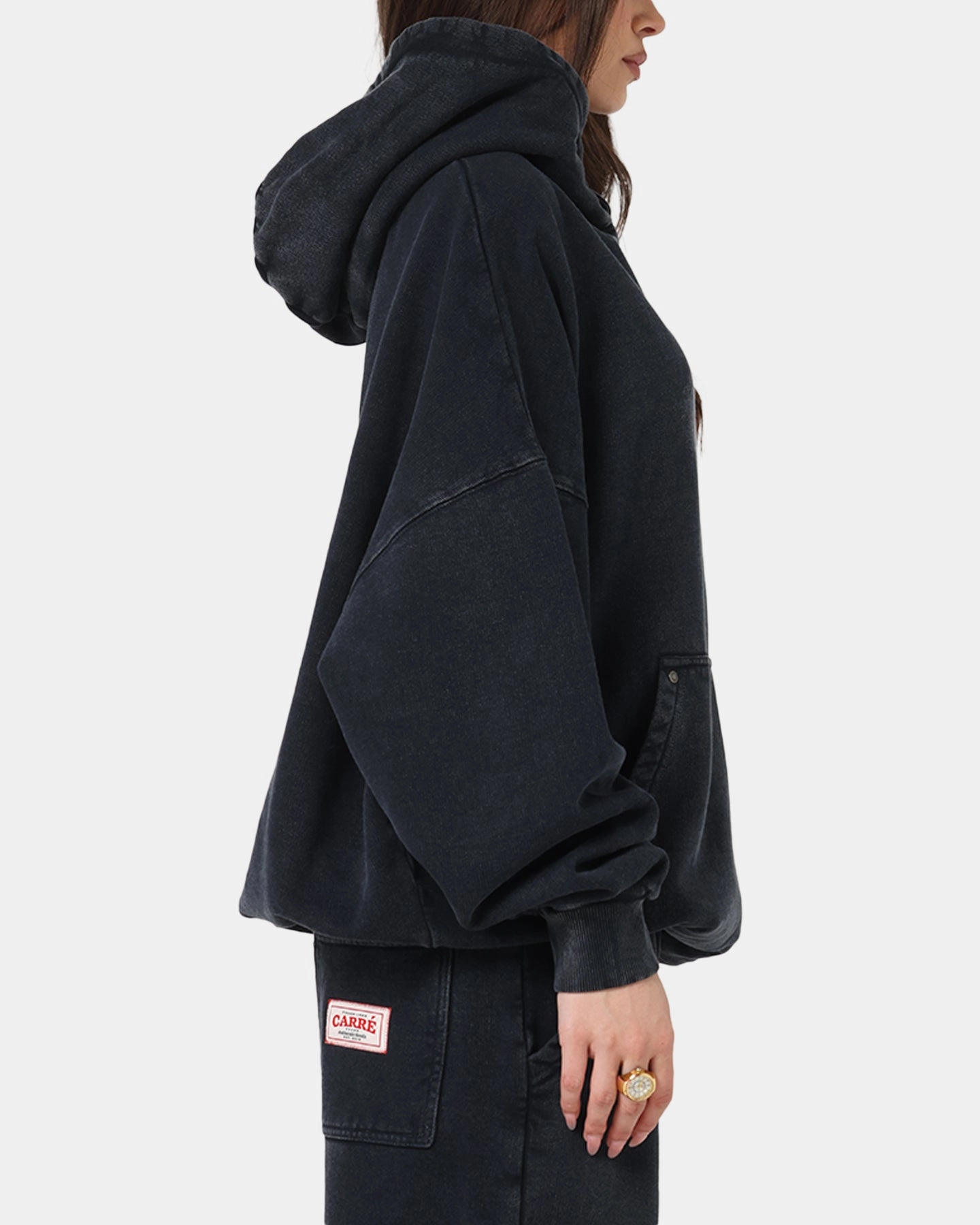 Wrinkle Free Weave Carre Rivet Hoodie Charcoal