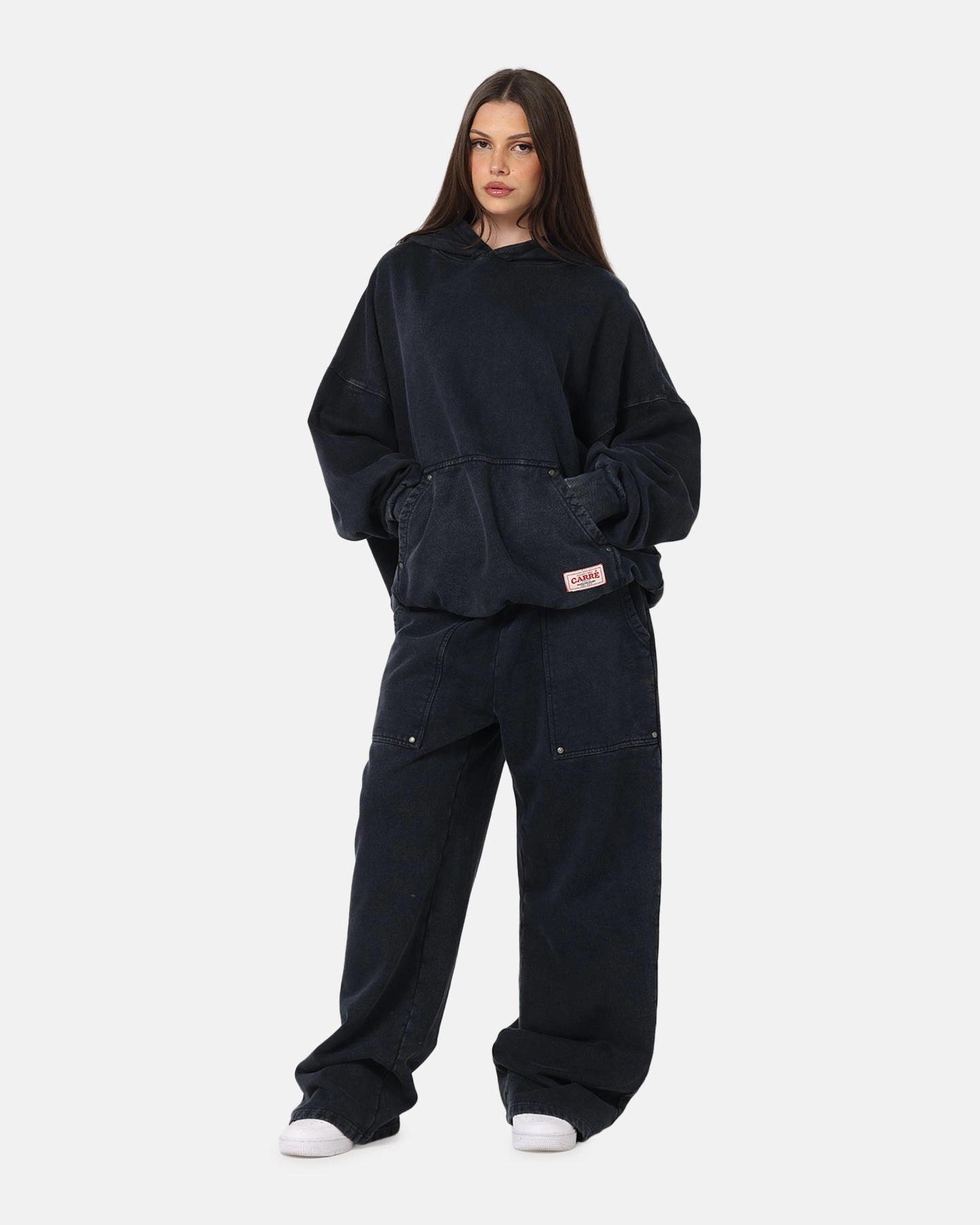 Two Tone Weave Carre Rivet Hoodie Charcoal