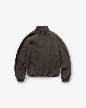 Functional Piece Initial Funnel Neck Quarter Zip Sweatshirt - Coffee