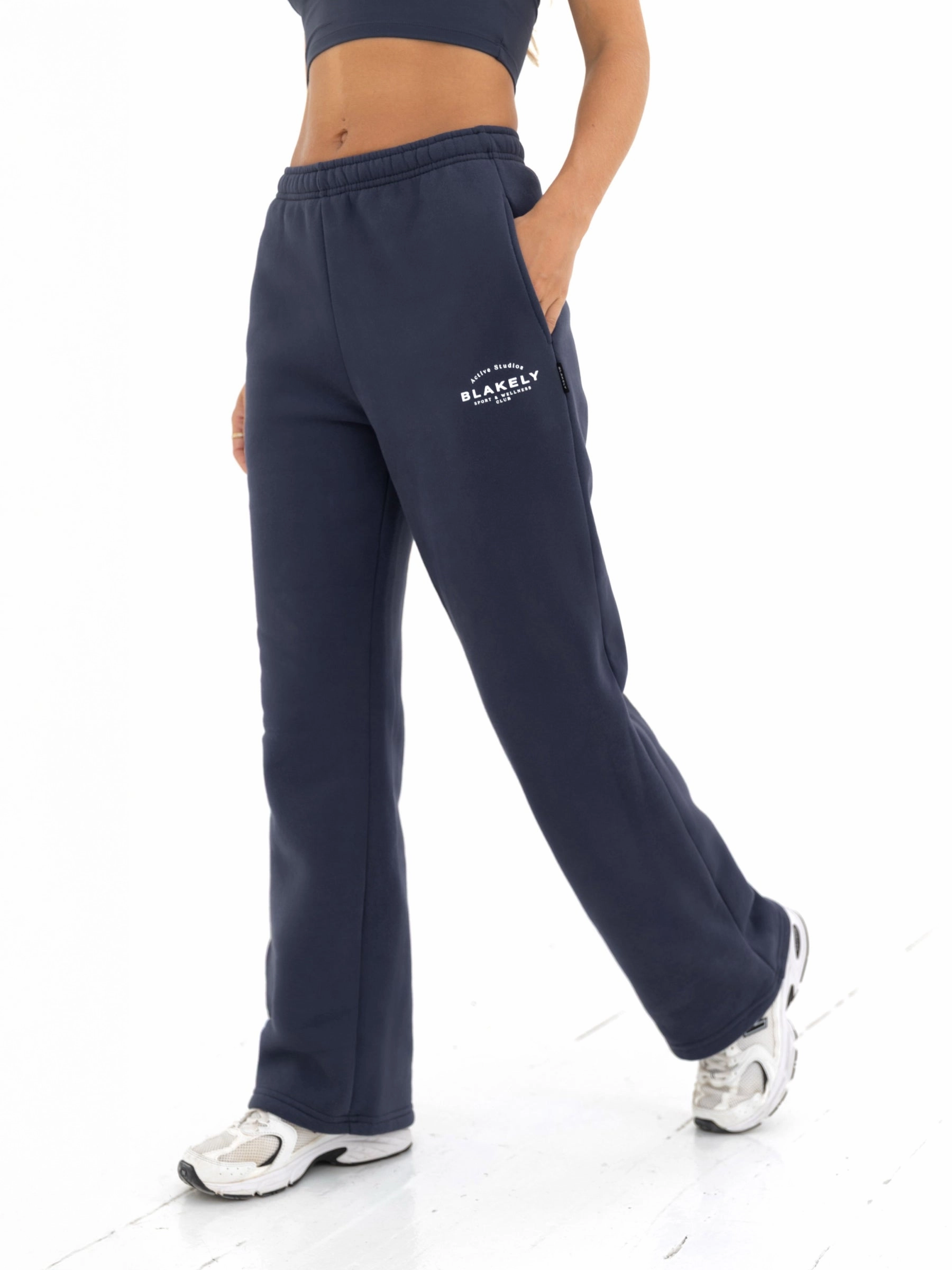 Active Studios Wide Leg Sweatpants - True Navy Abrasion resistant Low Maintenance