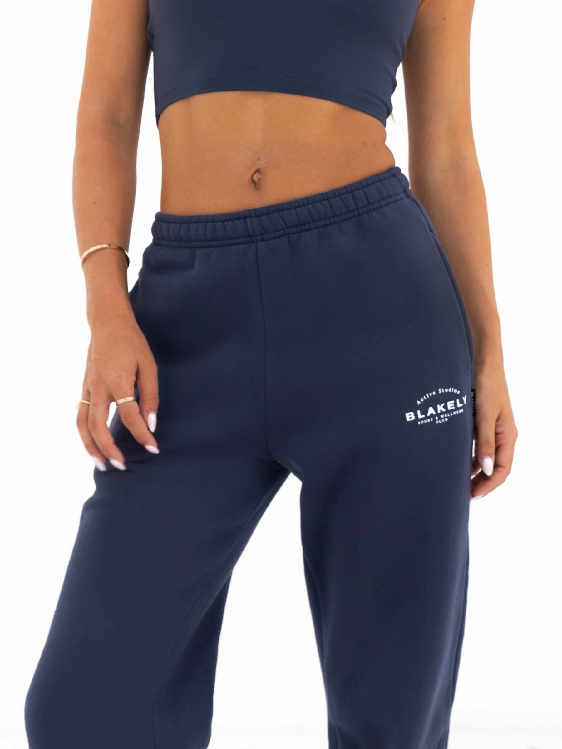 All Season Versatility Feminine Cut Active Studios Wide Leg Sweatpants - True Navy