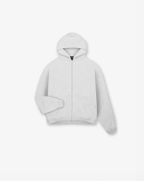Recycled Polyester Blend Initial Boxy Zip Through Hoodie - Ice Grey Marl